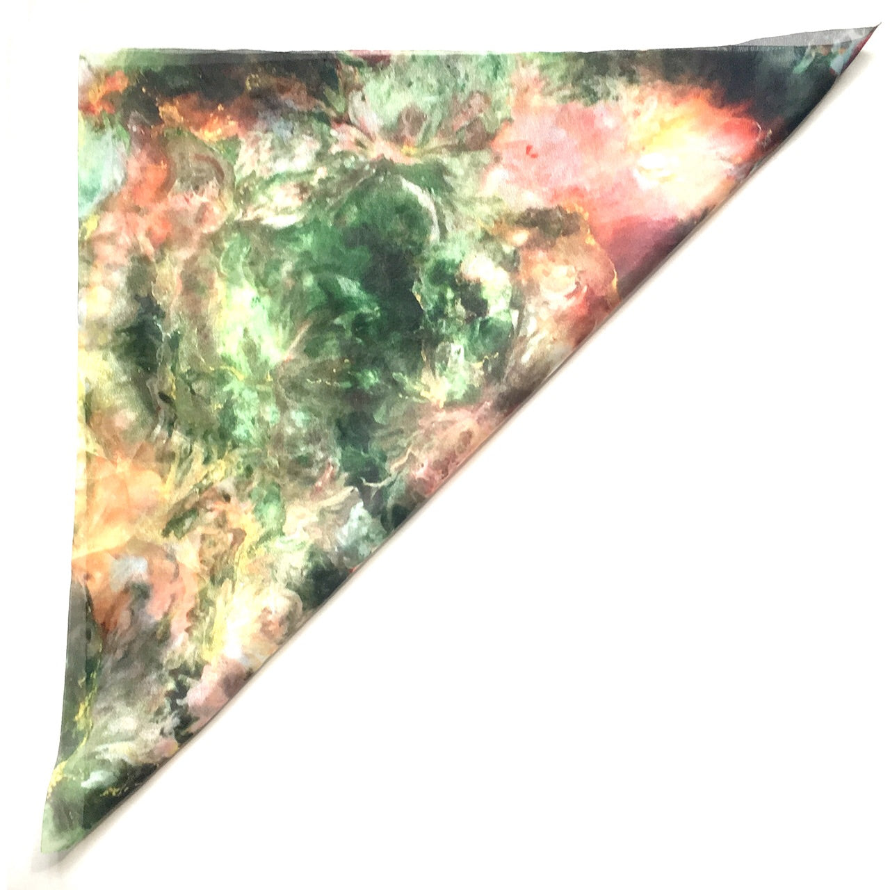 Näsduk Trädgårdsdrömmar - Siden poly - Grön Rosa Vit Guld - 33x33 - Weikel